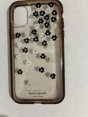 KATE SPADE  Clear Phone Case with Black and Gray Floral Pattern for iPhone 11.